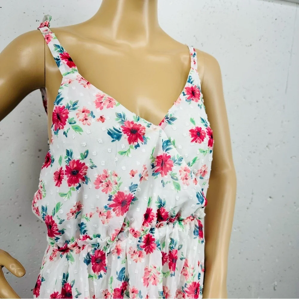 Altar'd State Size Medium White Red Floral Tie Shoulder Dress New
